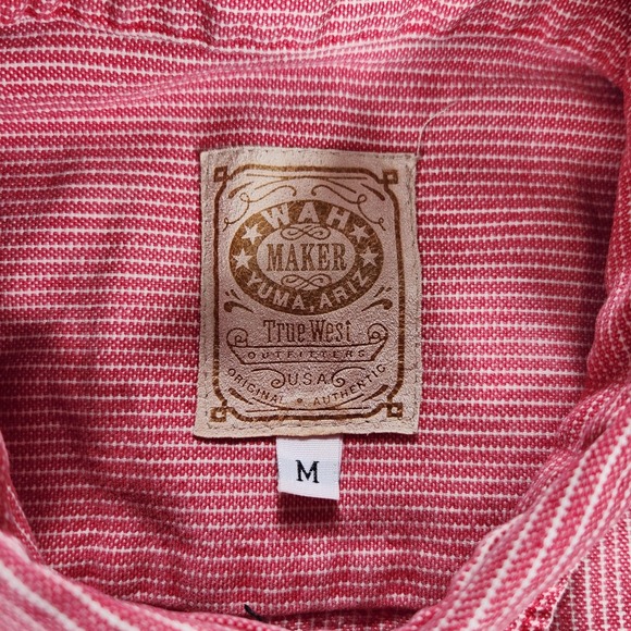 Wah Maker True West Shirt Mens Medium Red White Stripe Western Pullover USA - Picture 7 of 12